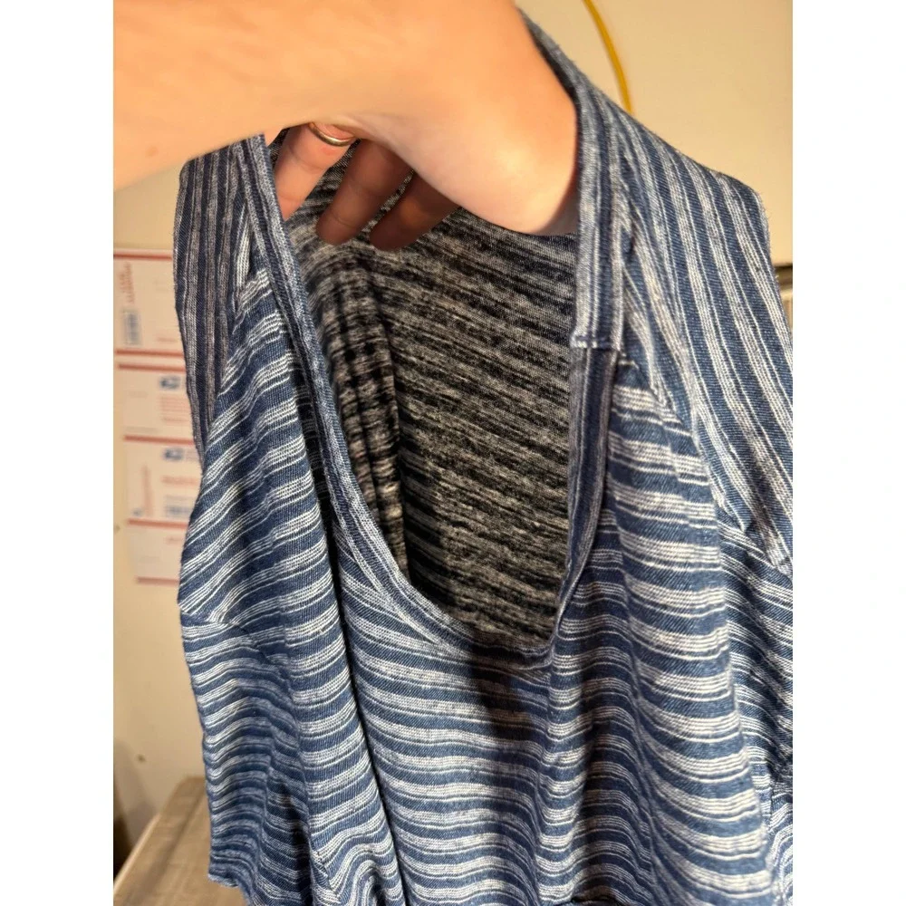 Vtg Polo Ralph Lauren Mens Blue Striped Linen Cotton Pocket T-Shirt Large Thin